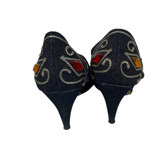 VIntage 80s Glitter Bedazzeled Jeweled Denim J. Renee heels 8.5 N - Picture 3 of 9